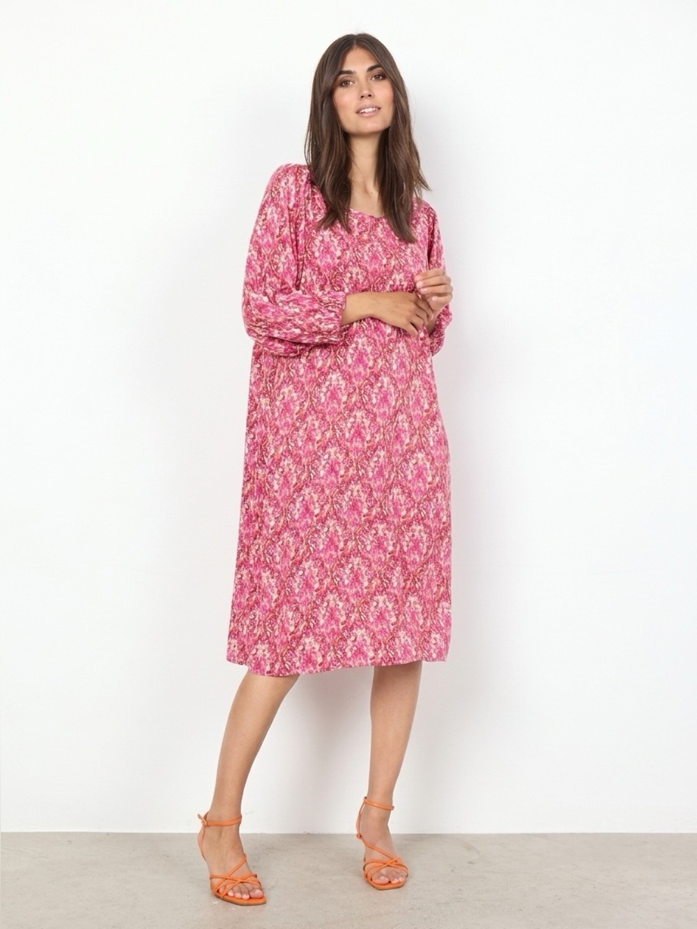 SoyaConcept Women's Pink Combi Patterned Scoop-Neck Dress Size M